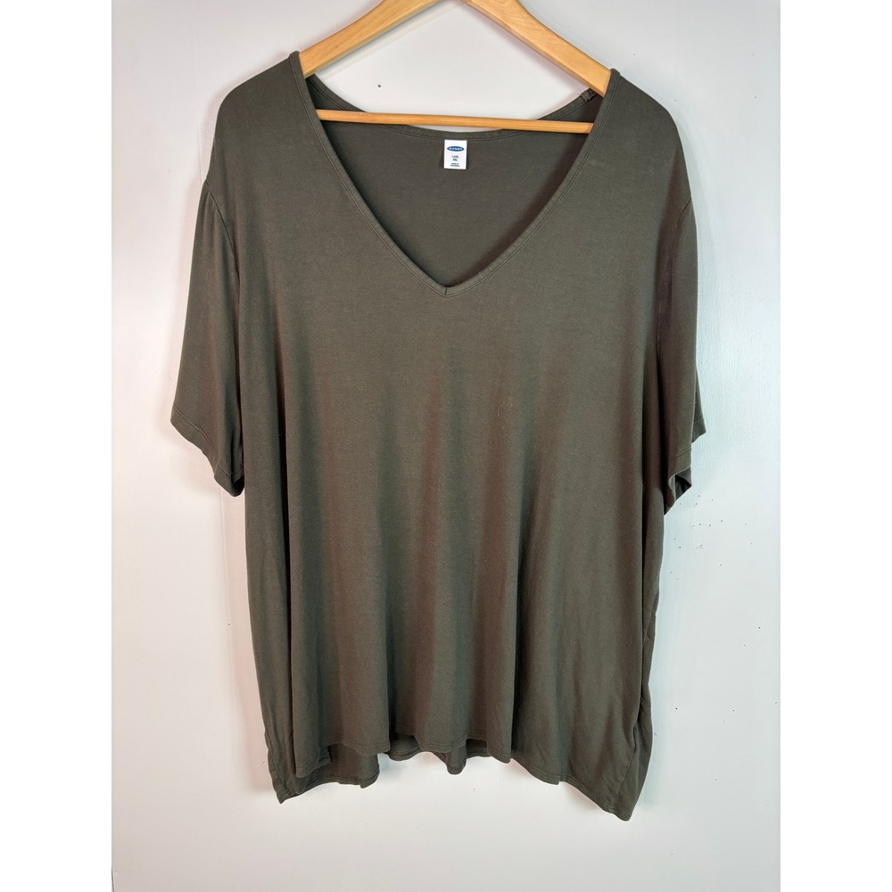 Old Navy Luxe‎ T-Shirt XXL Olive Green V-Neck Short Sleeve Stretch Casual Top